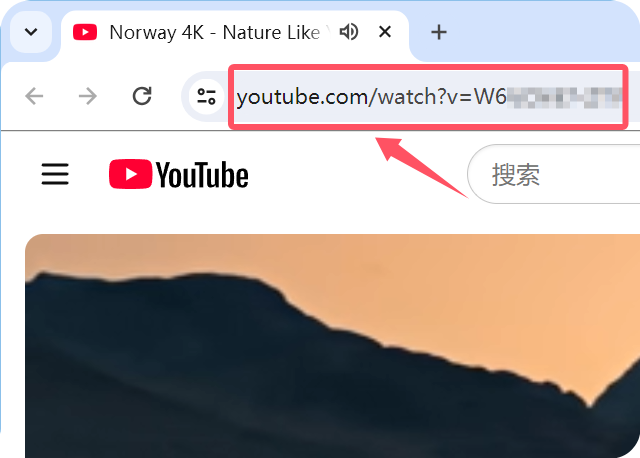 YouTube address bar showing a single video URL
