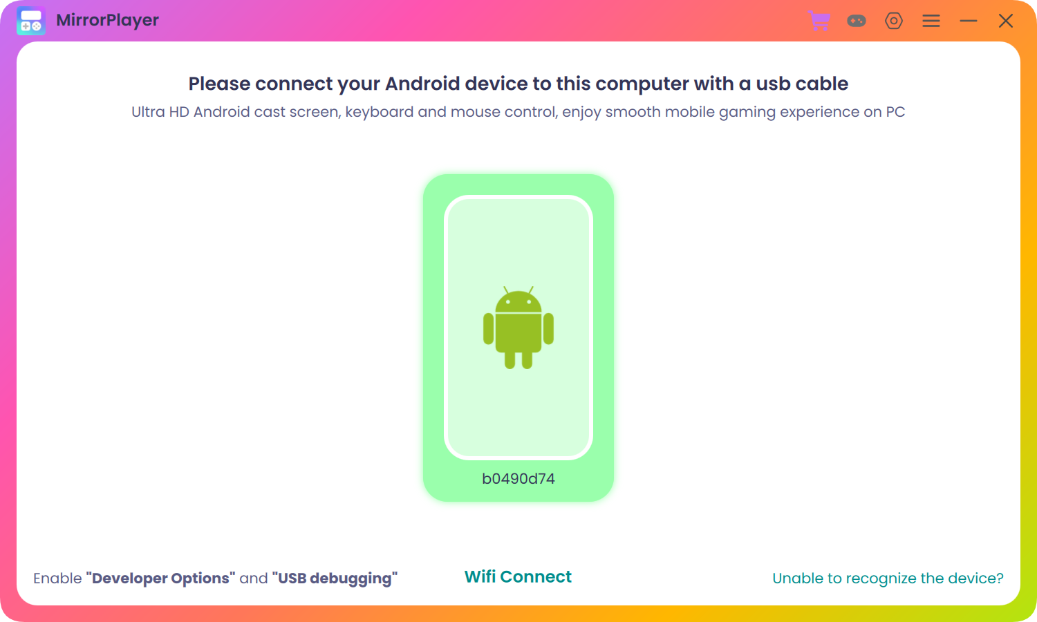 MirrorPlayer Android screen mirroring interface